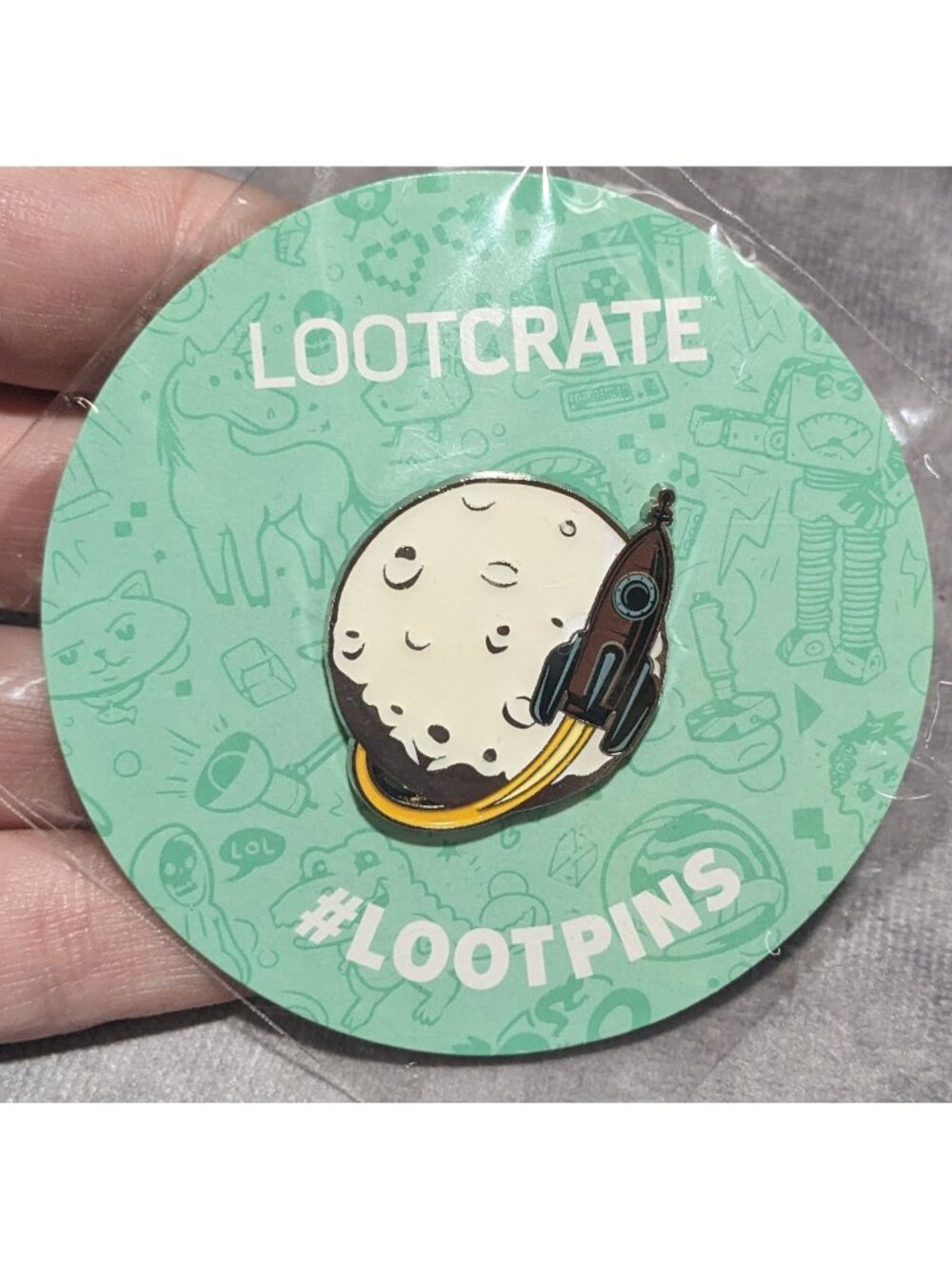 Geekcore Spacecore Loot Crate Moon Rocket Enamel Loot Pin